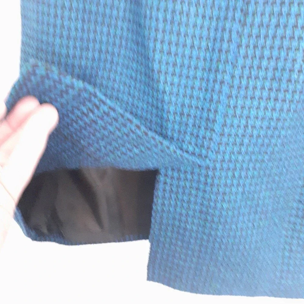 Vintage Norton McNaughton Pencil Skirt 6P Wool Blend Houndstooth Blue Black